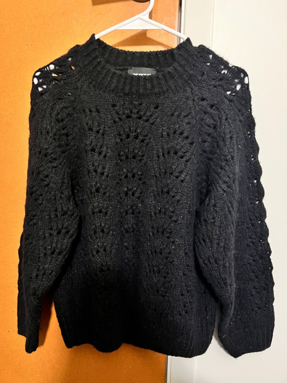 The Kooples Black Open-Knit Crewneck Sweater